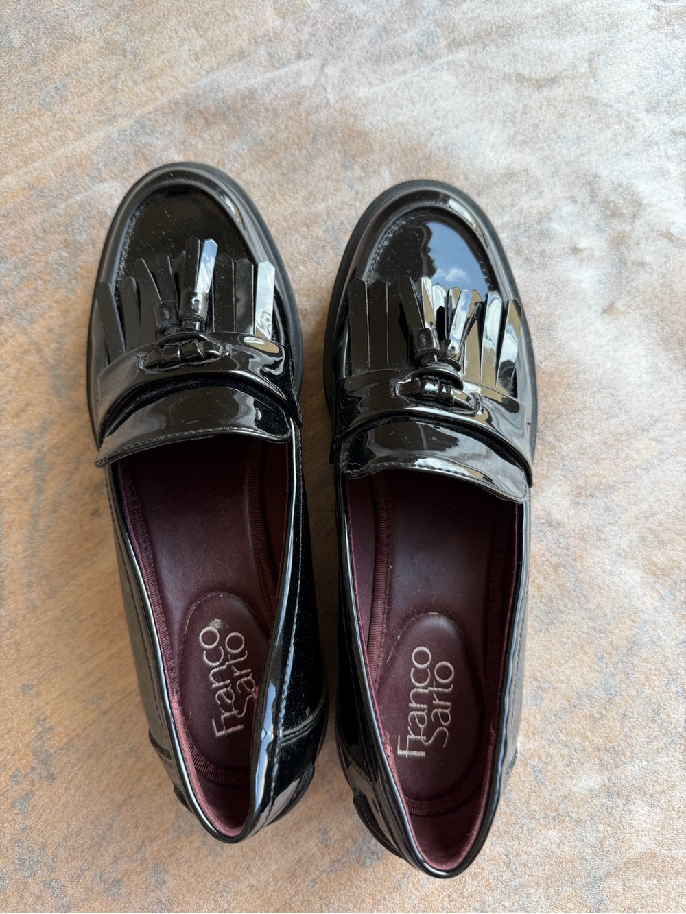 Franco Sarto Men’s Black Patent Tassel Fringe Loafers
